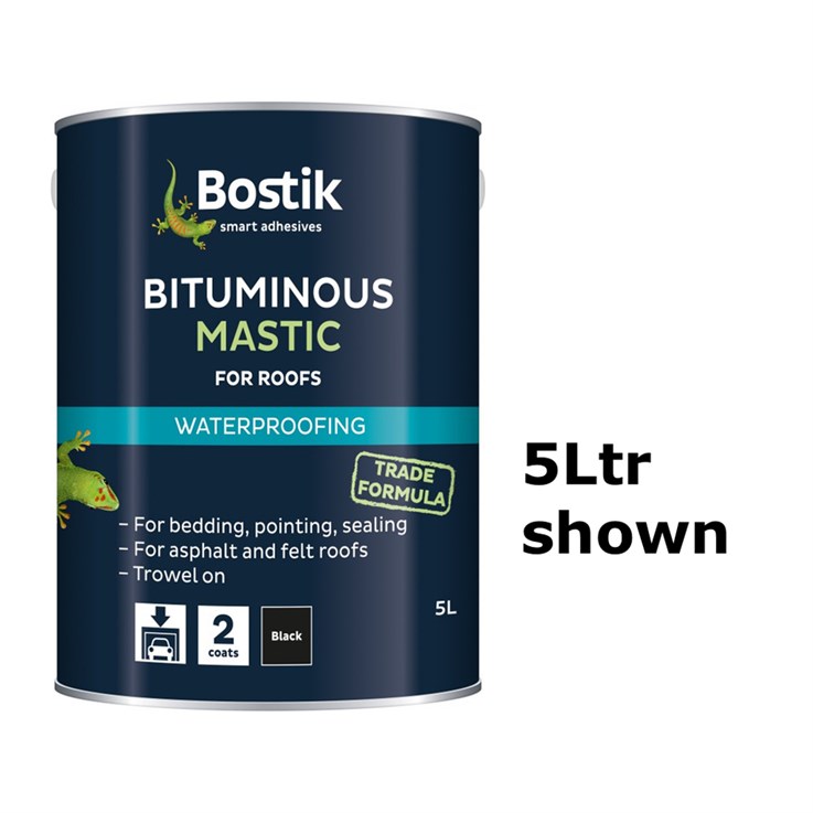 Bostik All Weather Trowel Applied Bitumen Mastic Black 2.5Ltr